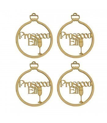Laser Cut Pack of 4 Themed Baubles - Prosecco Elf